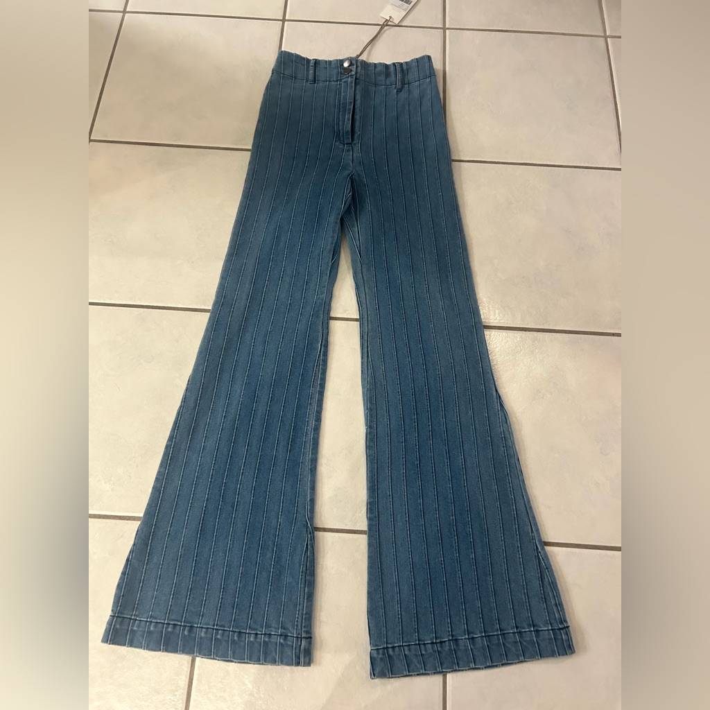 Cleobella Blue Striped Flare Jeans
